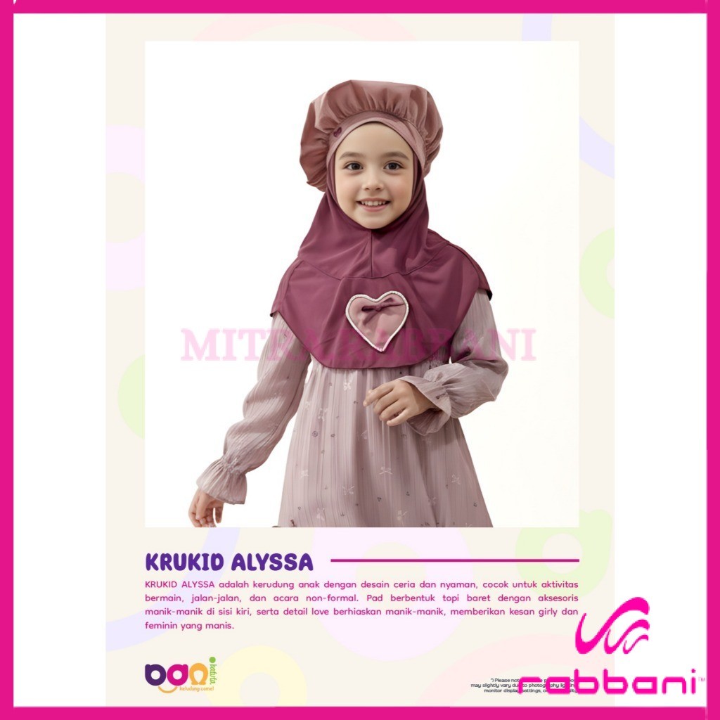 RABBANI ORI - Krukid Alyssa | Kerudung Instan Alyssa | Kerudung Instan Anak Perempuan| Kerudung Topi