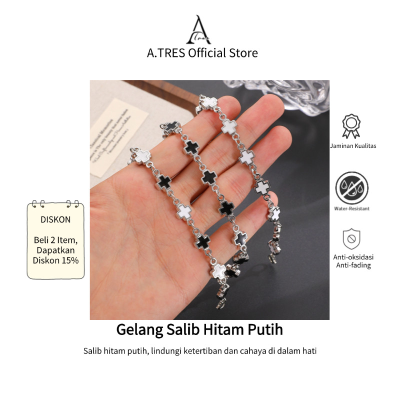 Gelang Salib Hitam-Putih Gelang Wanita Gelang Pria Gelang Serut Titanium Gelang Persahabatan 2 Orang