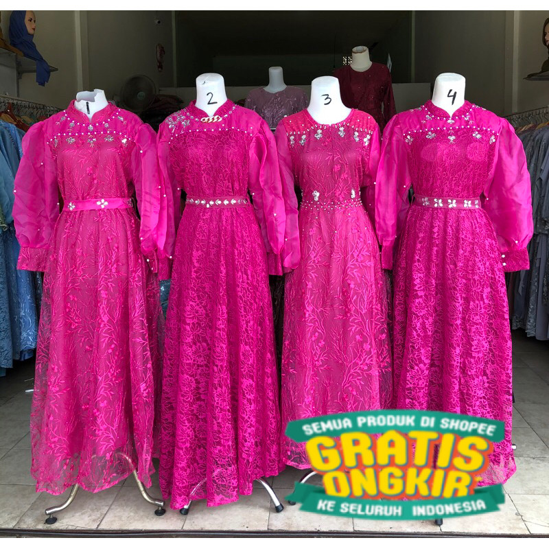Gamis Brukat Mewah Khusus Warna Fuchia / Pink Fanta/ pakaian wanita lainnya