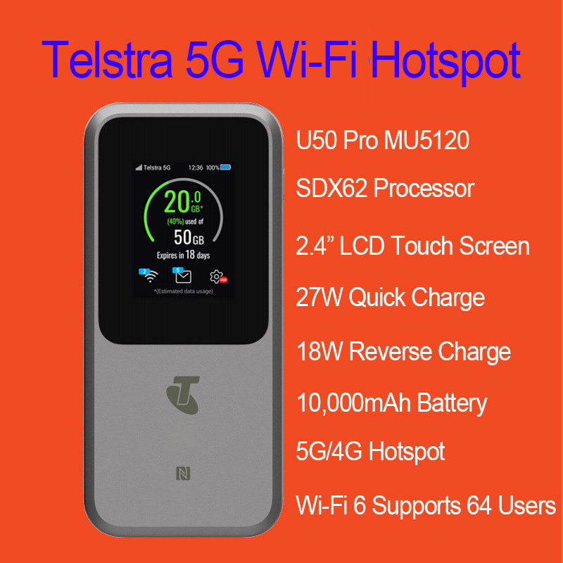 ZTE Telstra 5G Portable WiFi U50 Pro MU5120 10000mah 27W Fast arge WiFi 6 AX3600 Sim Router 5G 4G LT