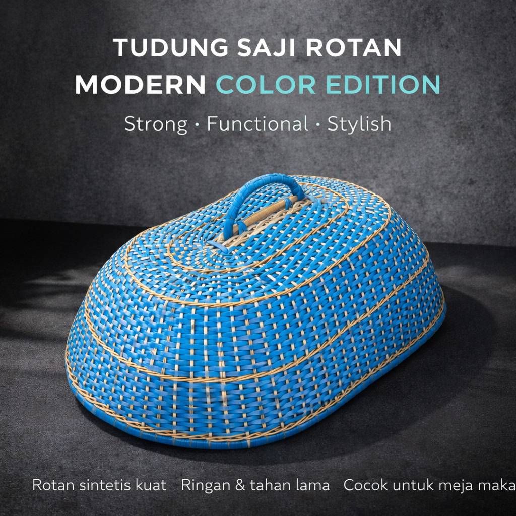 TUDUNG SAJI ASLI ANYAMAN ROTAN KAPASITAS BESAR, KOKOH, MOTIF MODERN
