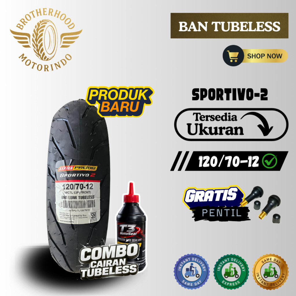 BAN ASPIRA TUBELES SPORTIVO 2  120/70-12 / BAN MOTOR MATIC / BAN RING 12 / BAN TUBBLES RING 12 / BAN