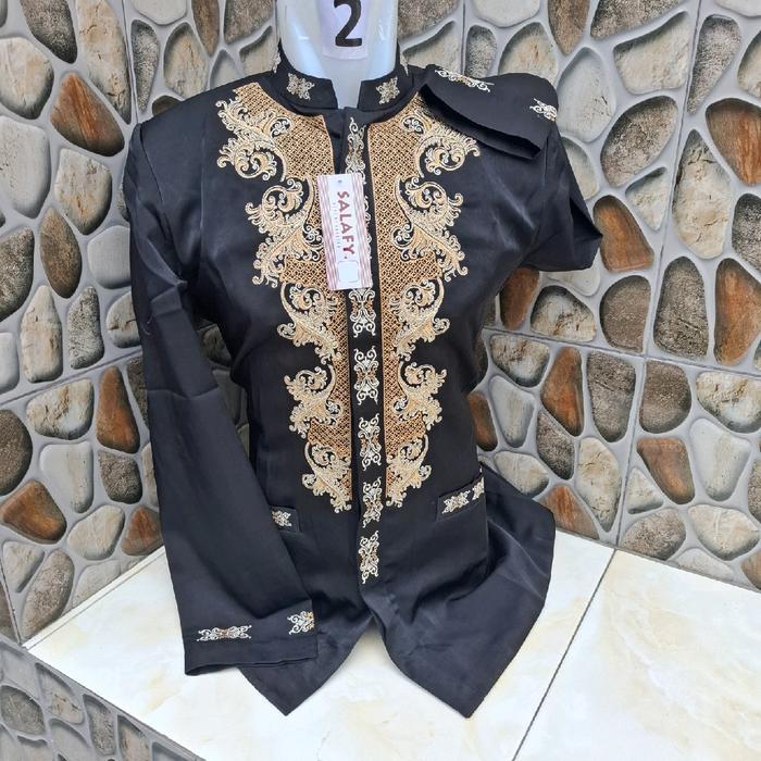 Jasko Mewah Salafi Bordir Dada Kantong Depan Pria Dewasa Muslim - Hitam (M) - Panjang, Koko - jasko 