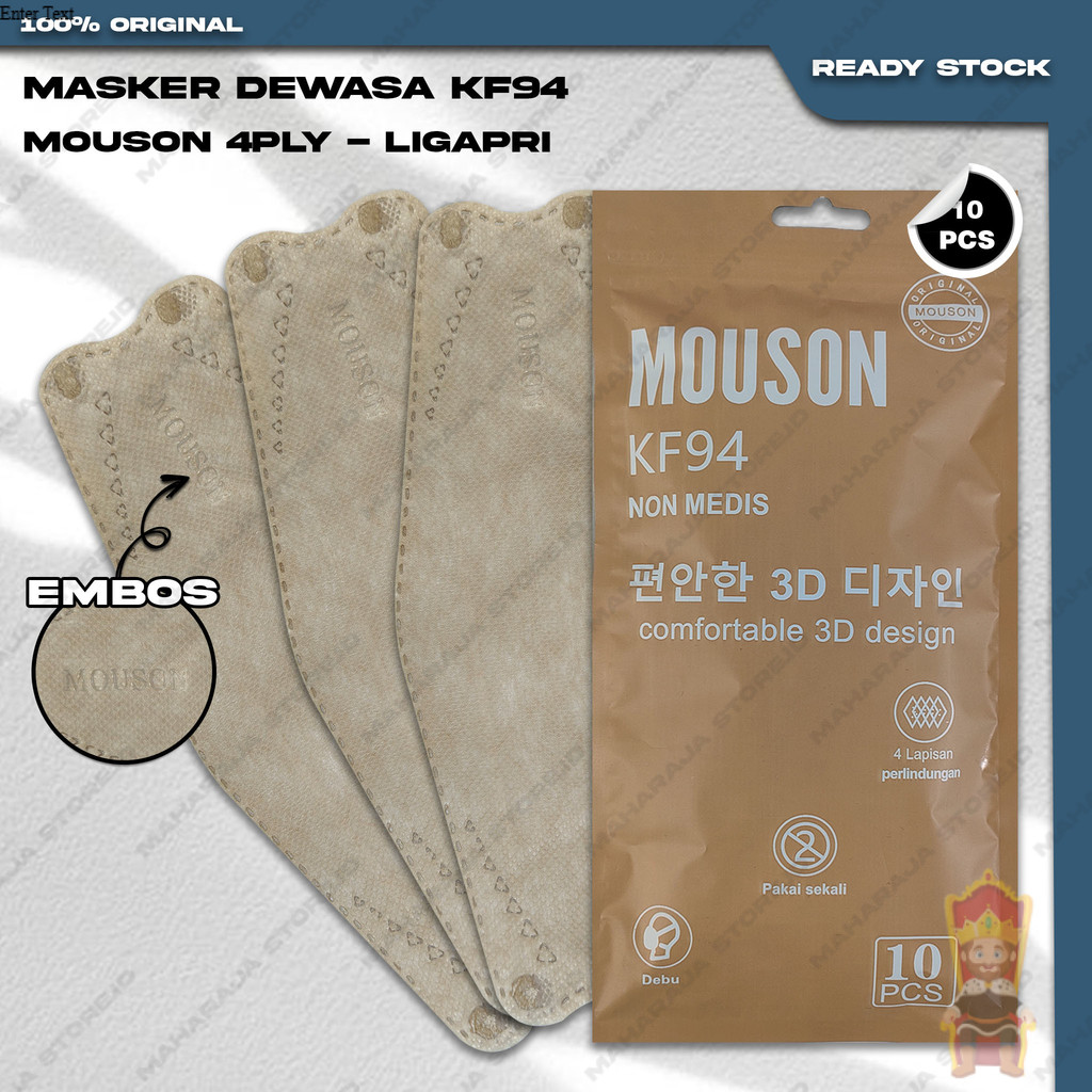 Masker KF94 MOUSON 4Ply isi 10Pcs Light Apricot Cream Korea KF 94 4 Ply Earloop Surgical Mask