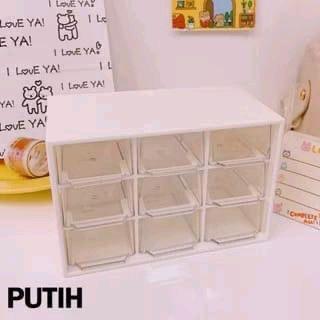 Virariestore-kotak laci kecil / rak kecil kosmetik / tempat perhiasan 9 laci - Putih