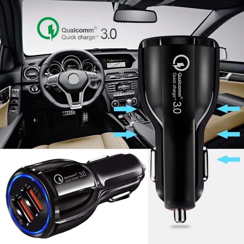Car Charger Mobil Fast Charging QC 3.0 Dual USB Port 30W Adaptor Charger Mobil 2 Port 3.1A Pengisian