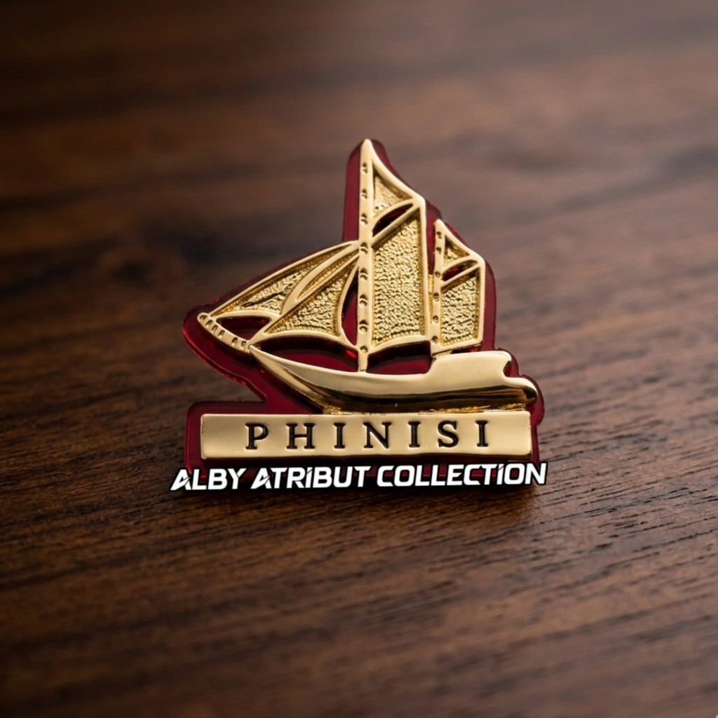 Pin Phinisi Magnet paku Logam Cor Logo 3D Electro Gold Plate Akrilik Merah gold anti karat