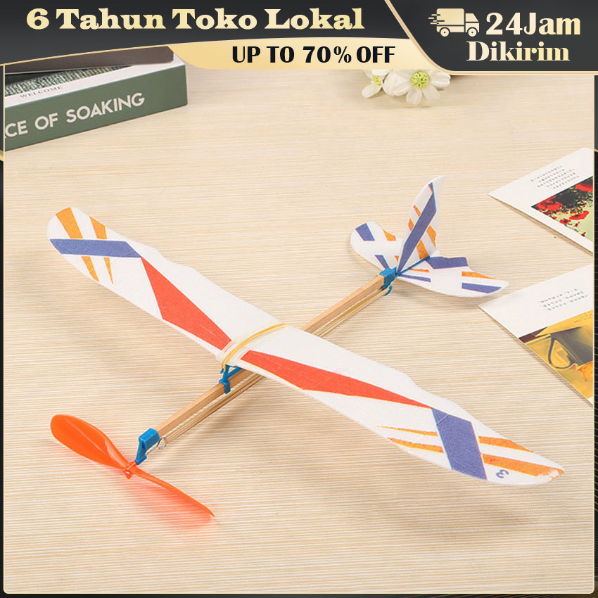 Kit Pesawat Tenaga Karet / Rubber Power Plane Dengan Propeller Dan Balsa Strip Band / Model Pembelaj