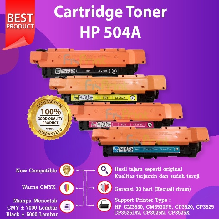Cartridge Toner Compatible  504A CE250A Black Cyan Magenta Yellow Printer CM3530 CP3525