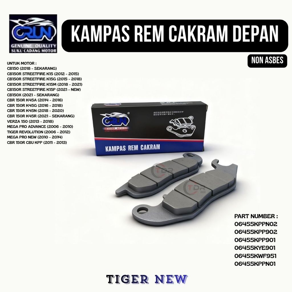 Crun Dispad Kampas Rem Cakram Depan Honda Megapro New Tiger Revo Verza CB150 CB150R CBR150R CB150X