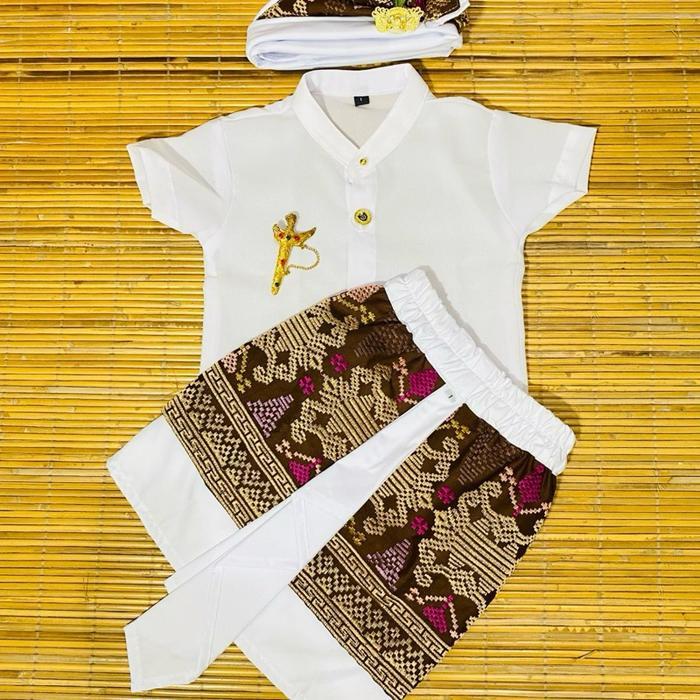 Safari & Kamen Udeng size 0-1 tahun | Pakaian Adat Bali Anak Bayi | Parsel Katun | Motif Coklat - Pu