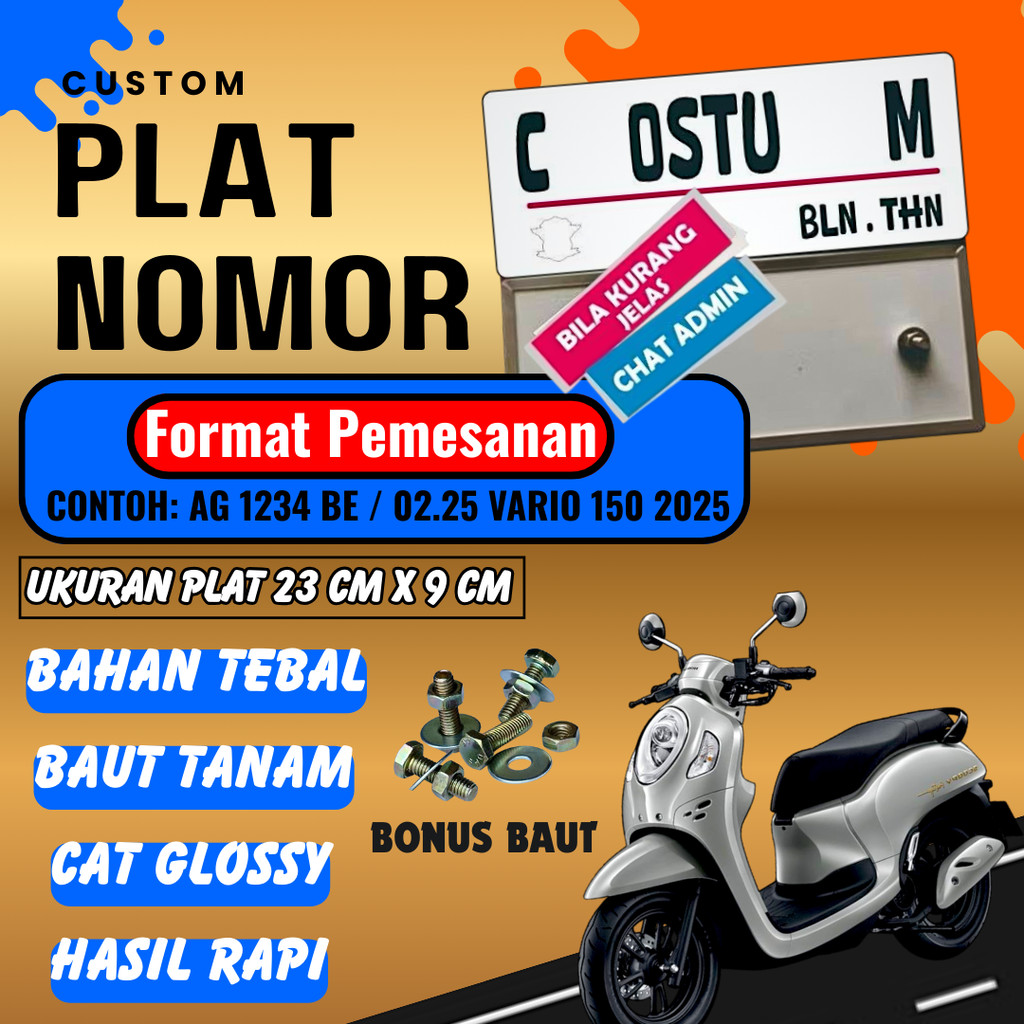 PLAT CUSTOM WARNA PUTIH PLAT CUSTOM SATU PASANG WARNA PUTIH PLAT CUSTOM BAUT TANAM