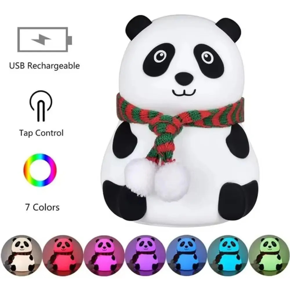 Lampu Tidur Anak LED Panda Silikon RGB Warm White Rechargeable USB Type C Lampu Meja Karakter Lucu B