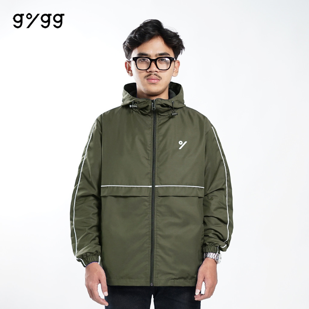 Gigg -  Bloop - Jacket Parasut Cowok Army - Jaket Waterproof Outdoor - Jaket Hoodie Nylon Pria Hijau