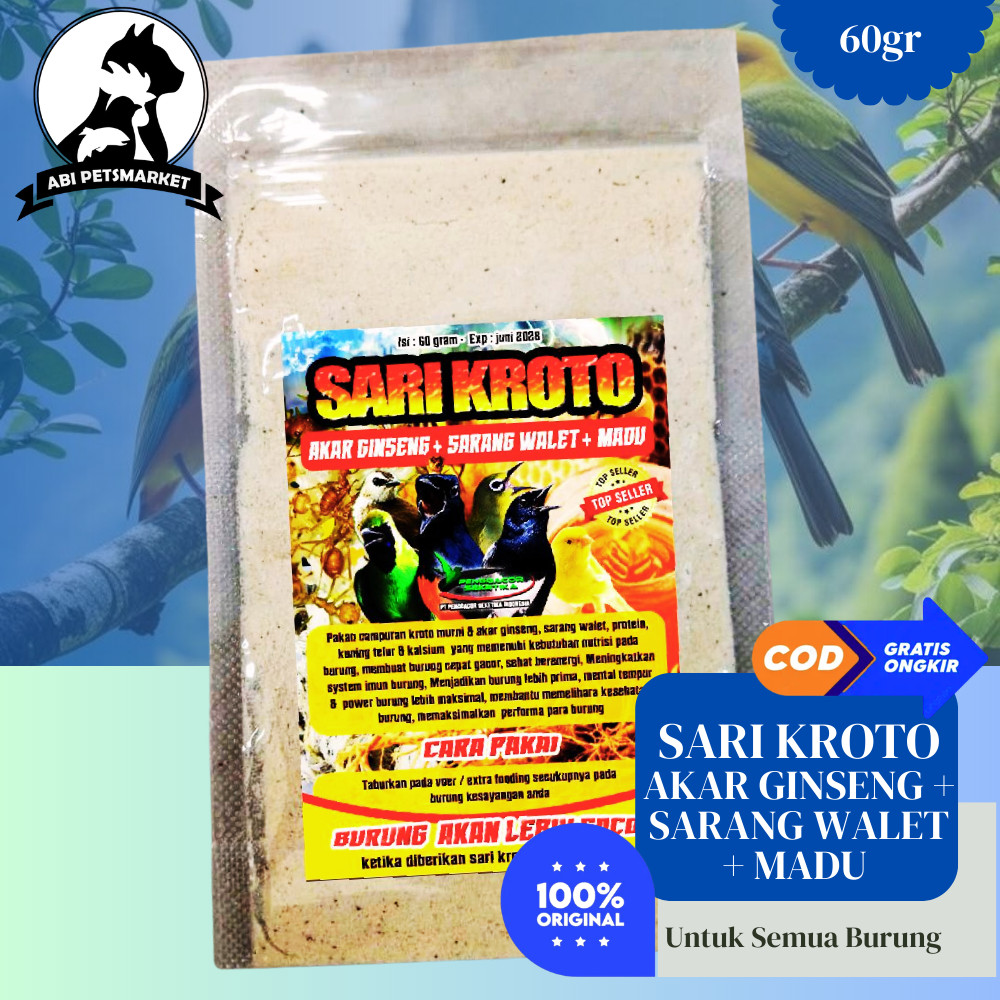 Sari Kroto Ginseng Walet Madu 60g Pakan Burung Gacor Super Protein Tinggi Penambah Stamina Juara