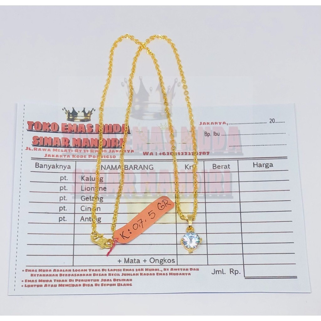 Kalung Emas Muda Asli Kadar 5gram Kadar 875 Model Nuri Mata Satu Ada Surat