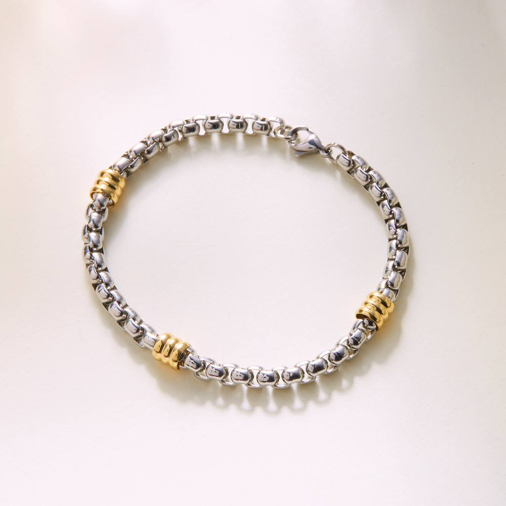 Gelang 5mm Persegi Rantai Mutiara Stainless Steel Gelang Gelang Baja Titanium Pria