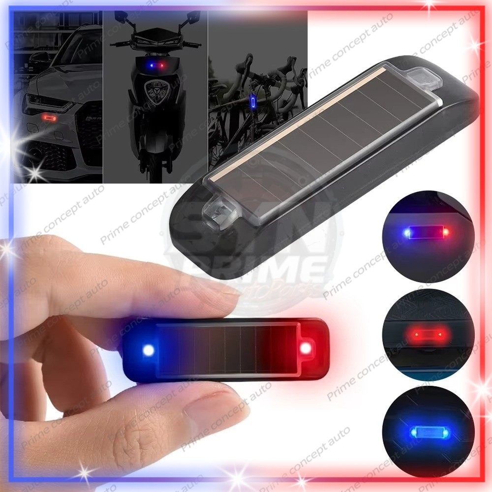 Lampu Peringatan Mobil Tenaga Surya LED Mini Biru Merah