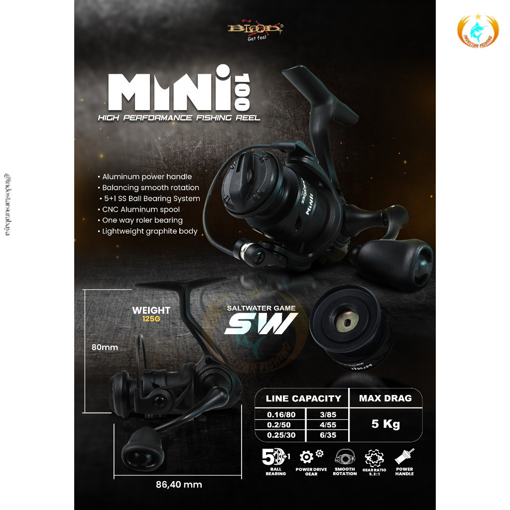 IS Reel Pancing Blood Mini 100 Spinning  Extra Ultralight XUL Freshwater Saltwater Power Handle