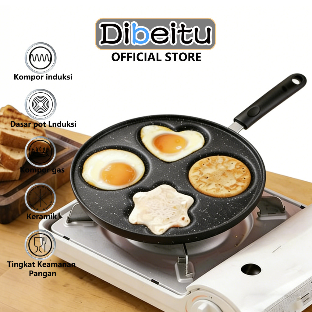 Wajan Anti Lengket Cetakan Telur Ceplok Teflon Telur 4 Lobang High Quality Wajan Steak Wajan Pancake
