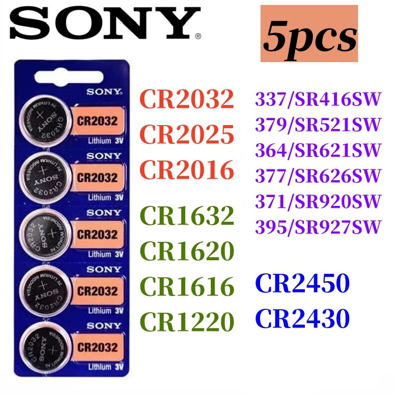 5Pcs Original SONY CR2032 battery CR2025 CR2016 CR1632 CR1220 CR1620 CR2450 CR2430 371 SR920SW 377 S