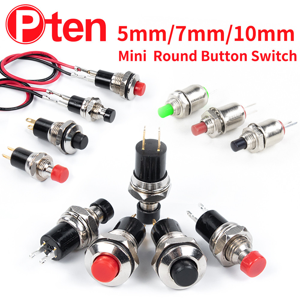 5PCS Mini Round  5mm/7mm/10mm Self-Lock /Momentary Push button Switches FBS-110 1NO1NC Black Red Gre