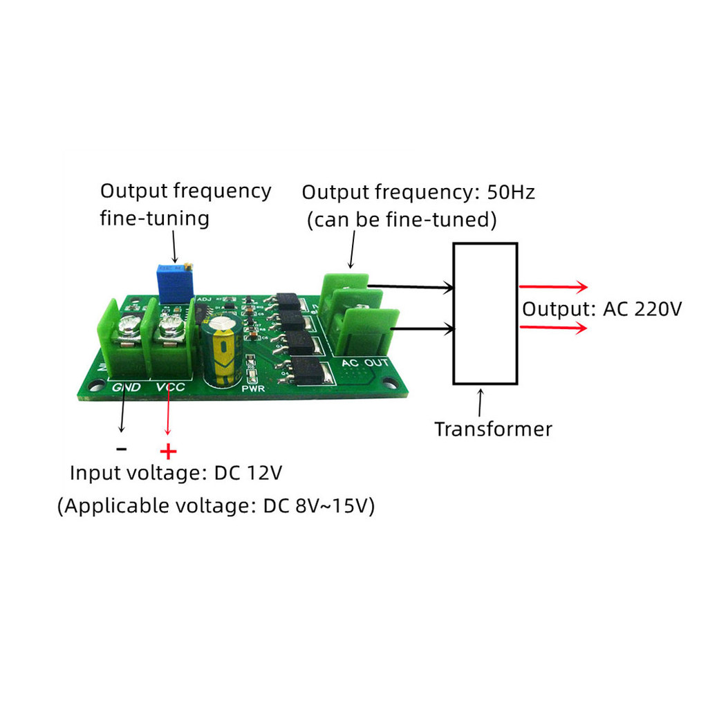 Kit Inverter DC 12V ke AC 220V, Konverter Frekuensi DC-AC 12V, Modul Generator Sinyal Gelombang Pers
