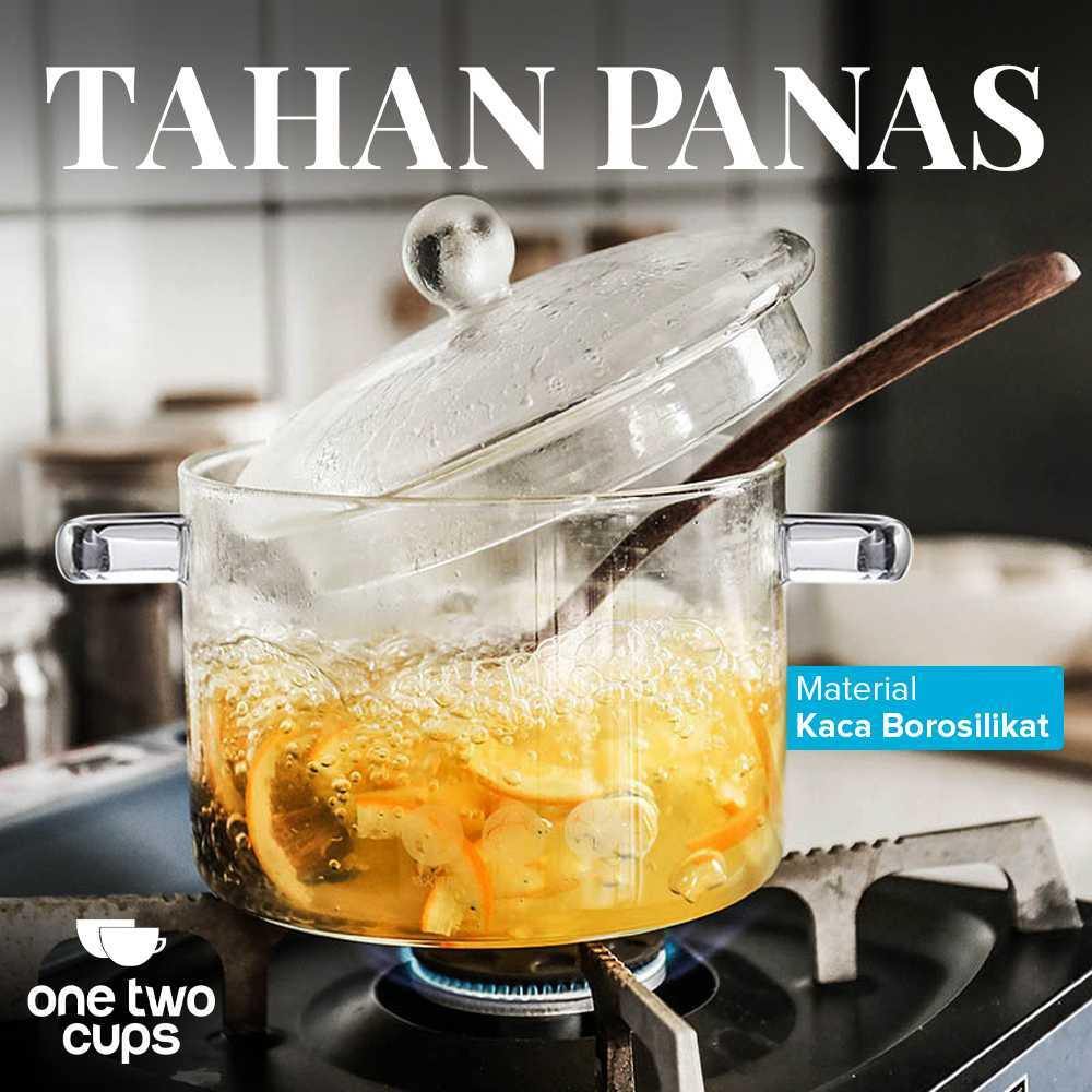One Two Cups Panci Tutup Kaca Tahan Panas Dan Api Glass Cooking Pot Panci Sayur 1900ml Transparan