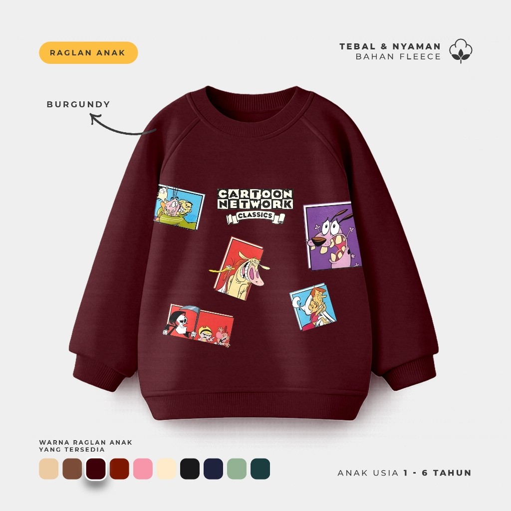 Sweater Anak Crewneck Oversize Anak Model Raglan Cartoon Network Classic Usia 1-6thn Kids Fashion Ho