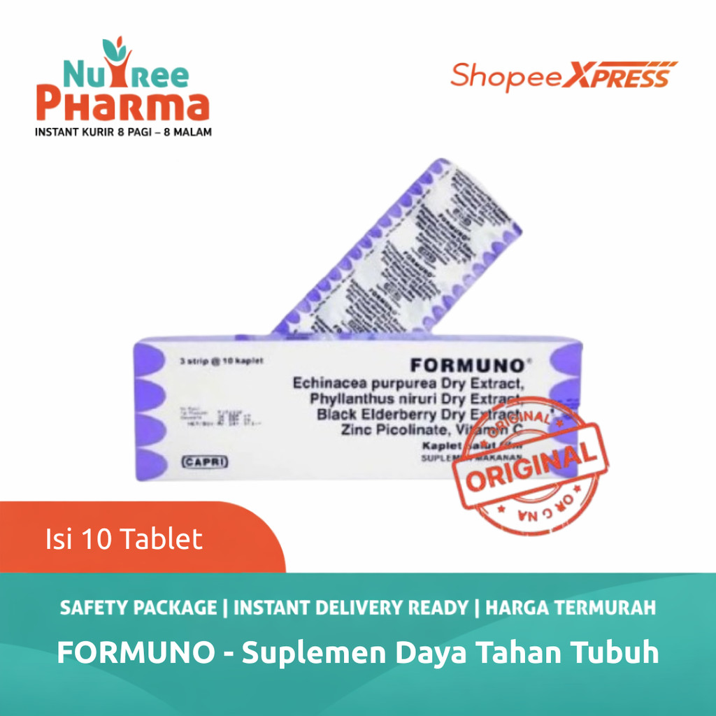 Formuno Kaplet 1 Strip / Box Suplemen Daya Tahan Tubuh Echinacea Zinc Vitamin C Imun Booster Origina