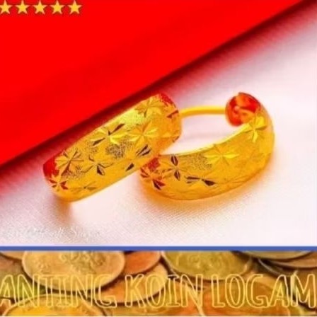anting motif batik emas Anti luntur terbuat dari koin logam asli 1991