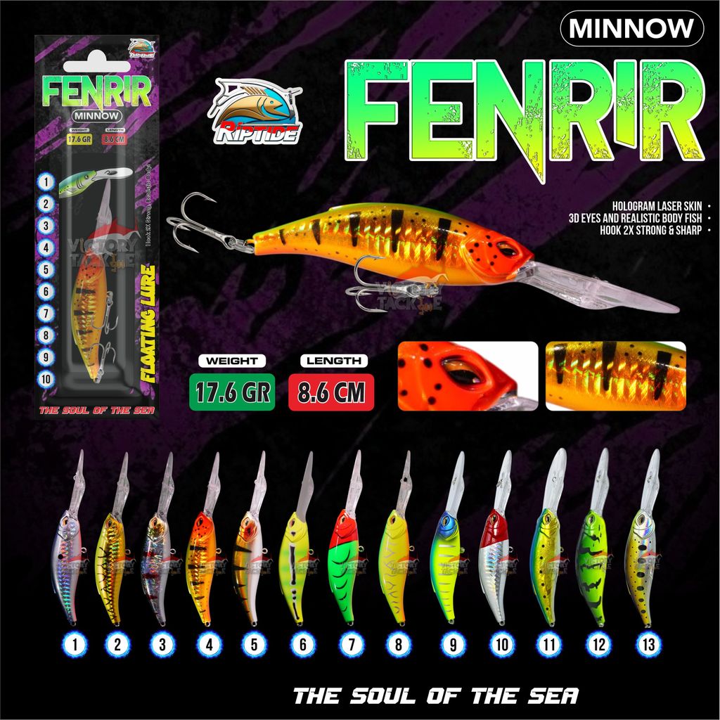 RIPTIDE FENRIR MINNOW CRANKBAIT FLOATING LURE BERAT 17.6 GR PANJANG 8.6 CM