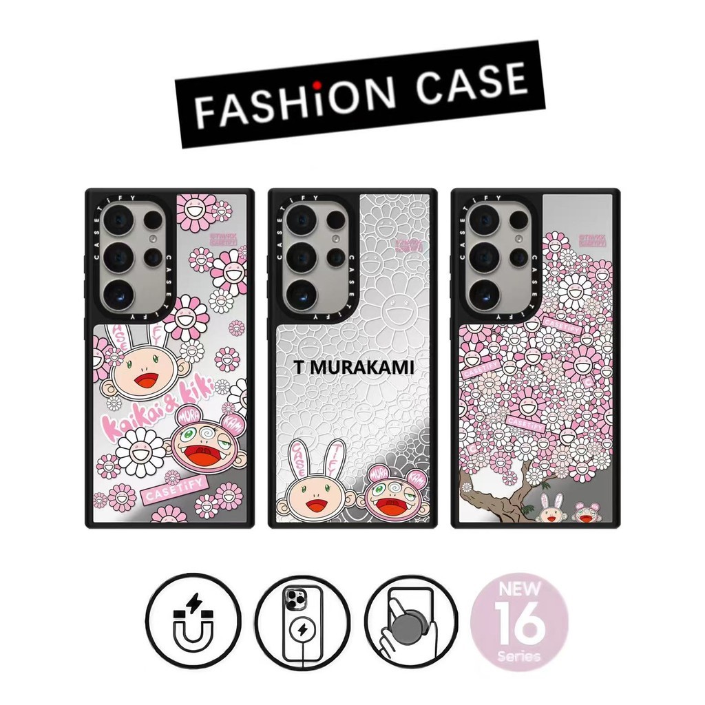 CASETi TAKASHI-MURAKAMI KAIKAI dan KIKI Casing Ponsel Magnetik Cermin untuk Samsung Galaxy S25Ultra 