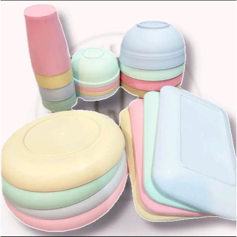 20pcs/set PIRING MANGKOK BASO SUP GELAS PELASTIK WHEAT STRAW