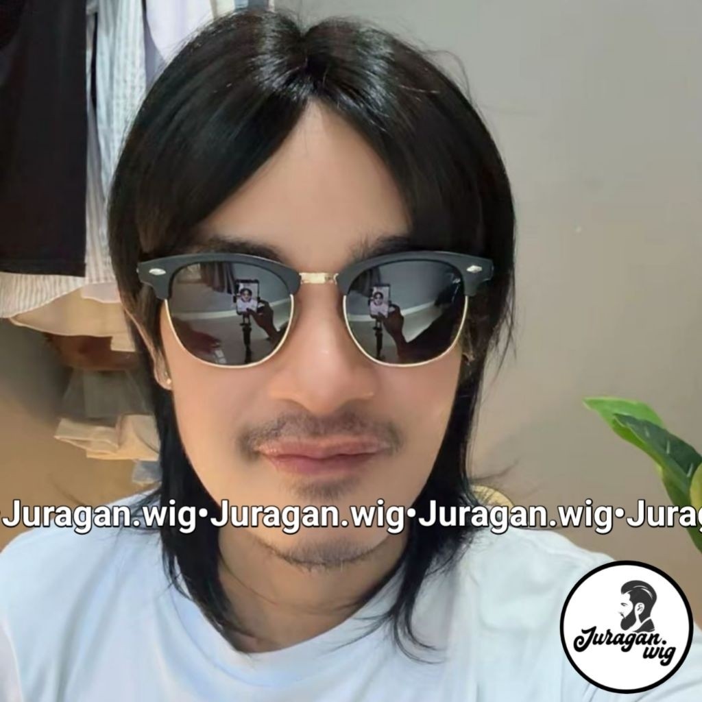 Wig Pria Mullet Pendek Model Kairi Rambut Mullet Belah Tengah Lace