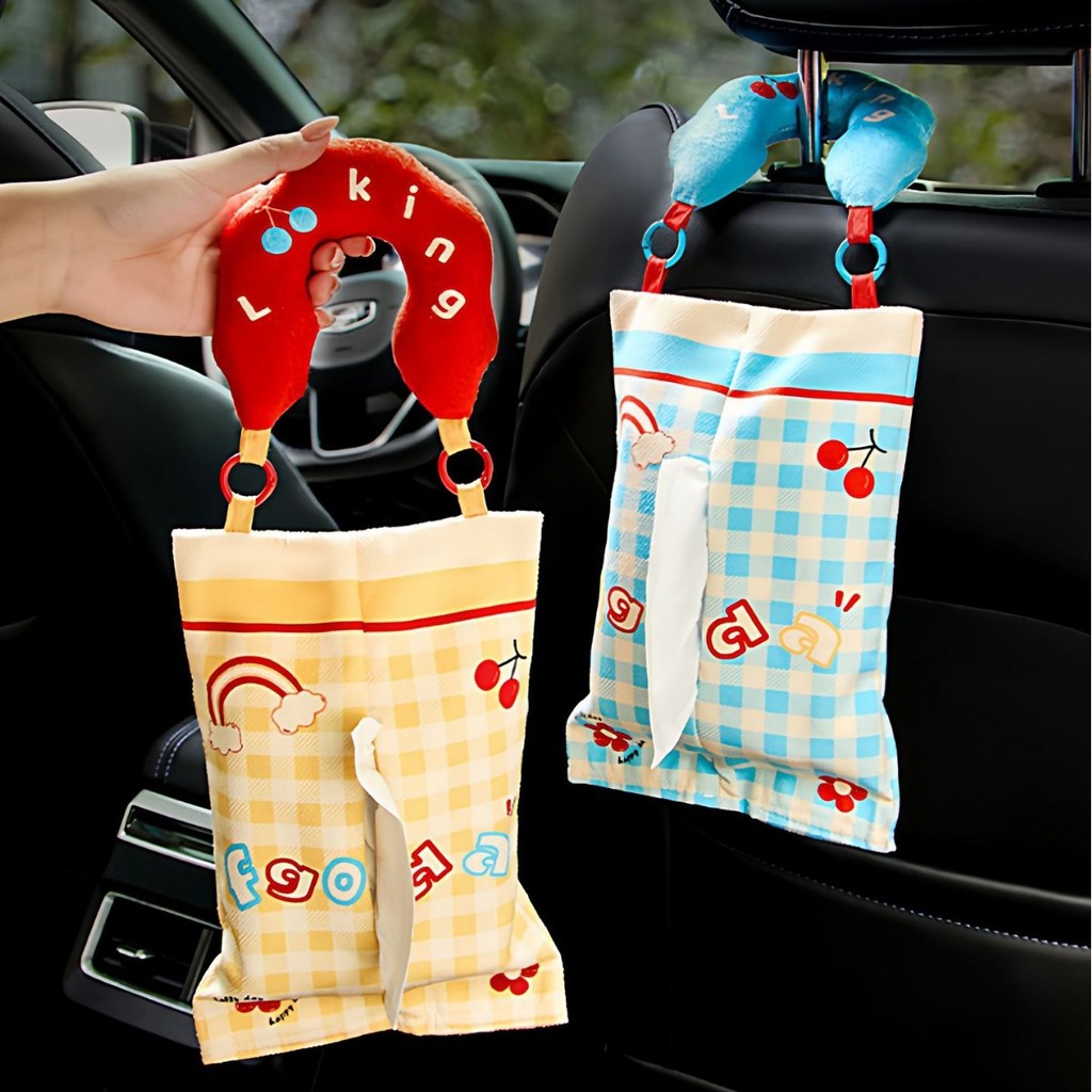 Tempat Tisu Mobil Gaya Kotak Permen dengan Hiasan Buah Cherry