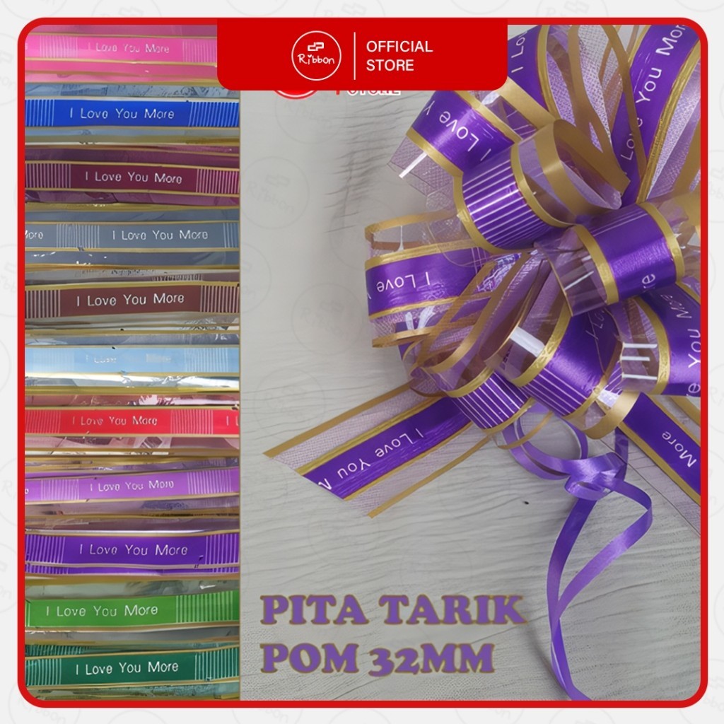 Deparcel Ribbon Pita Tarik Pom 32mm Transparan I Love You More Kaca Bening Clear RIBBON 32 mm ILY