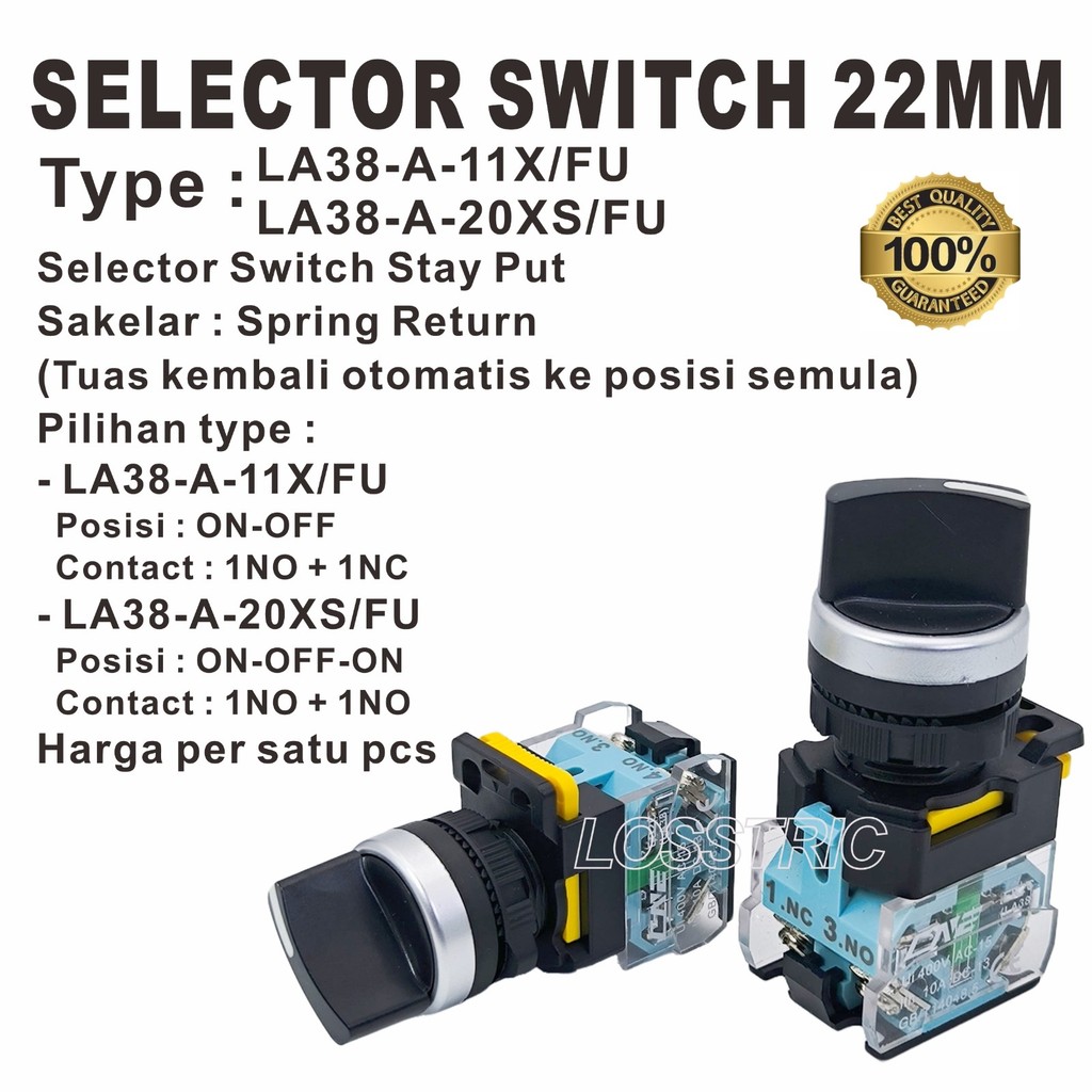 Selector Switch Spring Return (AUTO BALIK) 2 ATAU 3 POSISI 22MM