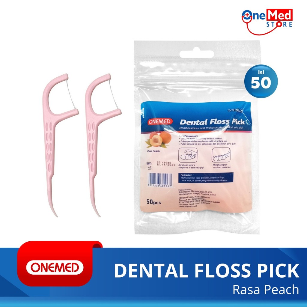 ONEMED Refill Dental Floss Toothpick Peach Bag Isi 50 Pcs Benang Gigi OOF