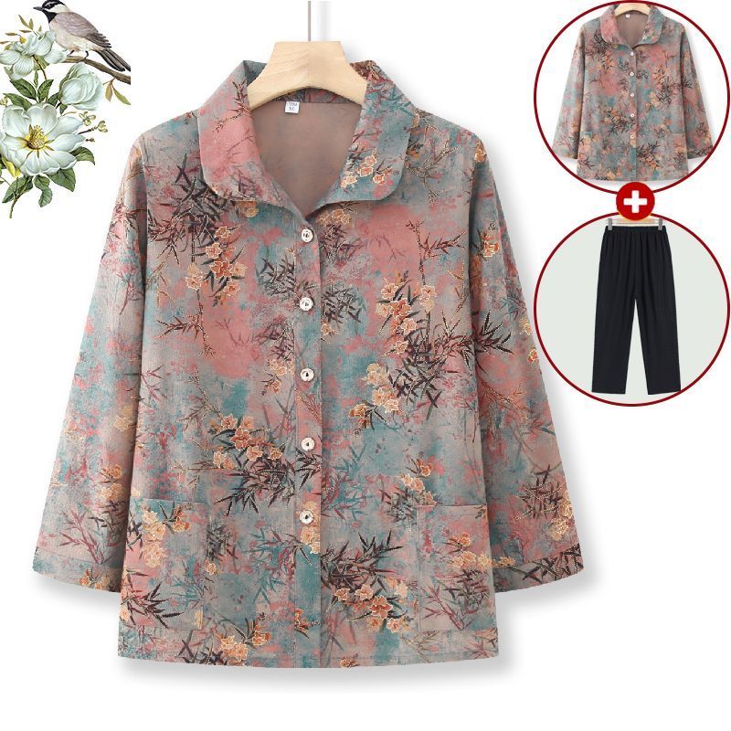 Baju Wanita Lansia Kemeja Lengan 3/4 Katun Tipis Warna Polos