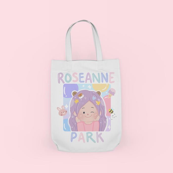 Tote Bag Cute Bergambar Karakter dan Nama Member Blackpink - Jennie, Kanvas