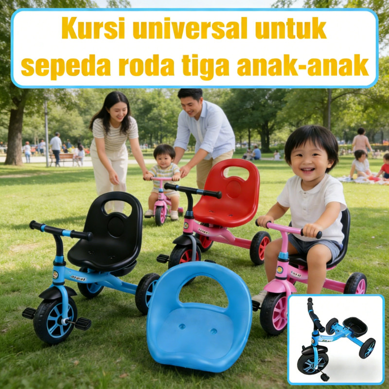 Jok Sepeda Anak Roda 3 Kursi Pelana BPA Free Aman Nyaman PP Tebal Anti Pecah Tali Pengaman Pegangan 