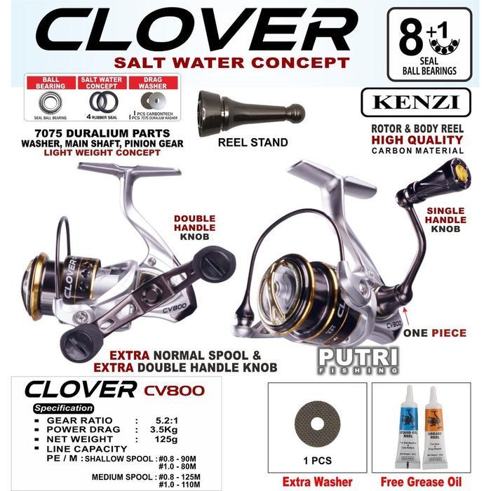 REEL KENZI CLOVER CV 800 with Free Spool One Piece Single & Double Handle Reel Stand DURALIUM CARBON