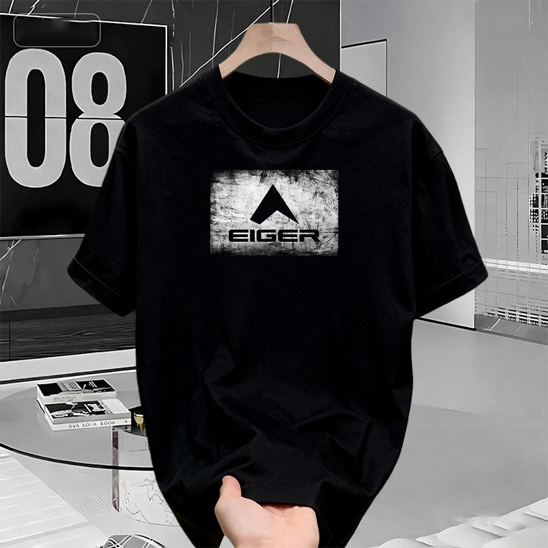 100% Original -EIGER Kaos Pria Katun 100% – T-Shirt Outelts Kapas T-shirt Trendy Dicetak Pria Musim 