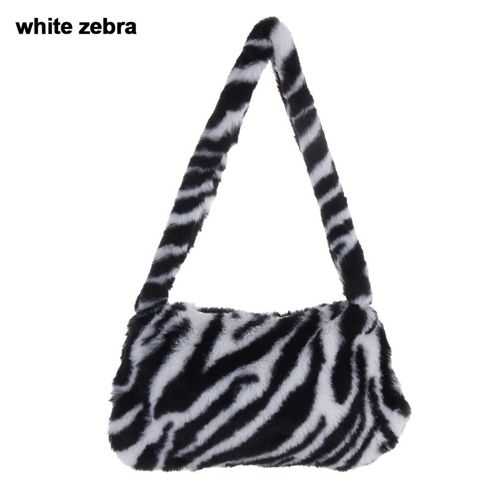 Fashion Soft Faux Fur Plush Underarm Handbag Cow Print Leopard Print Mini Shoulder Bag Faux Fur Purs