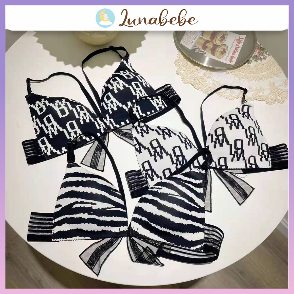 Bra / BH Sexy Kancing Depan Dengan Simpul Pita Kupu-Kupu Buterfly Di Belakang Motif Lucu Hitam Putih
