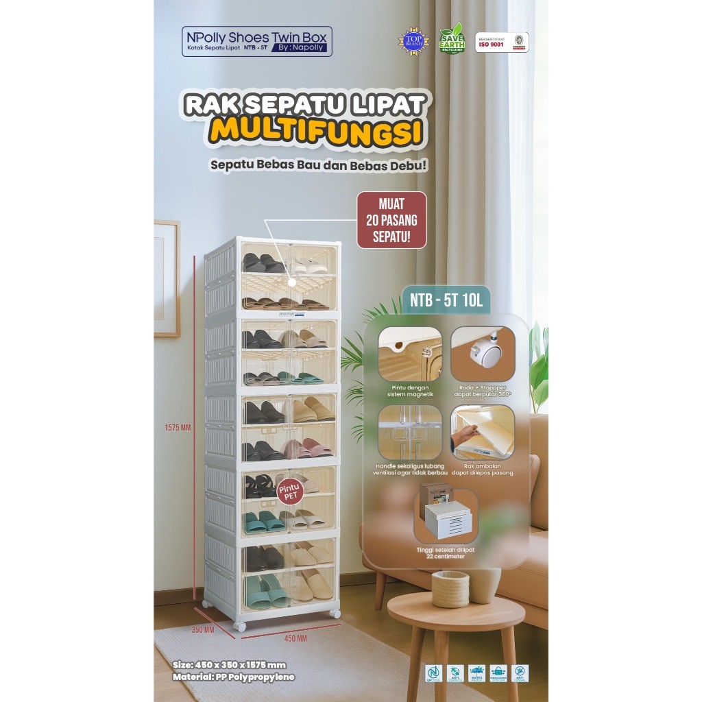 AJM Rak Sepatu Lipat Napolly 5 susun Multifungsi