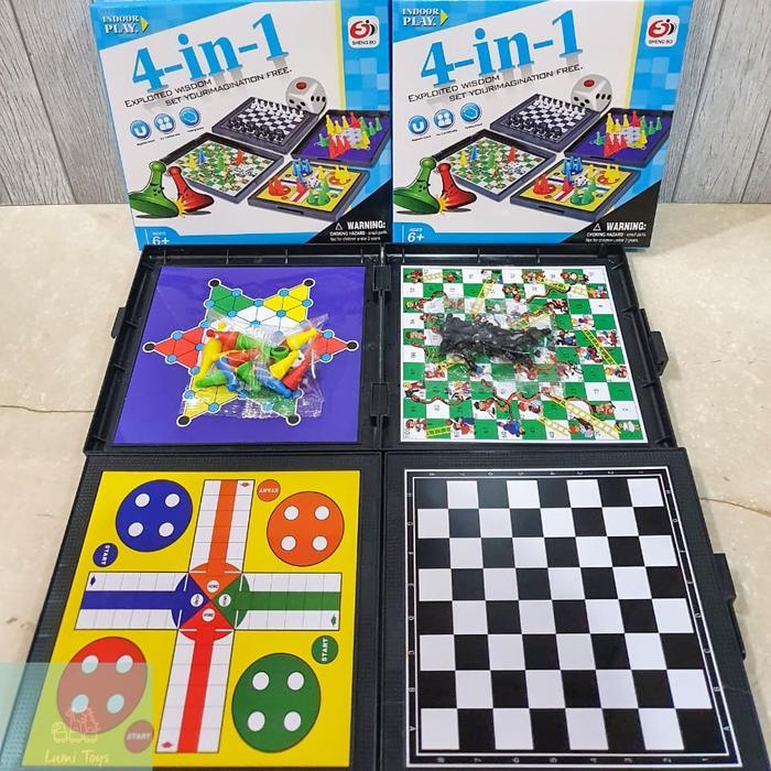 Mainan Board Game Ular Tangga Magnet Magnetic 4 in 1 Catur Ludo Halma - 4in1 board games