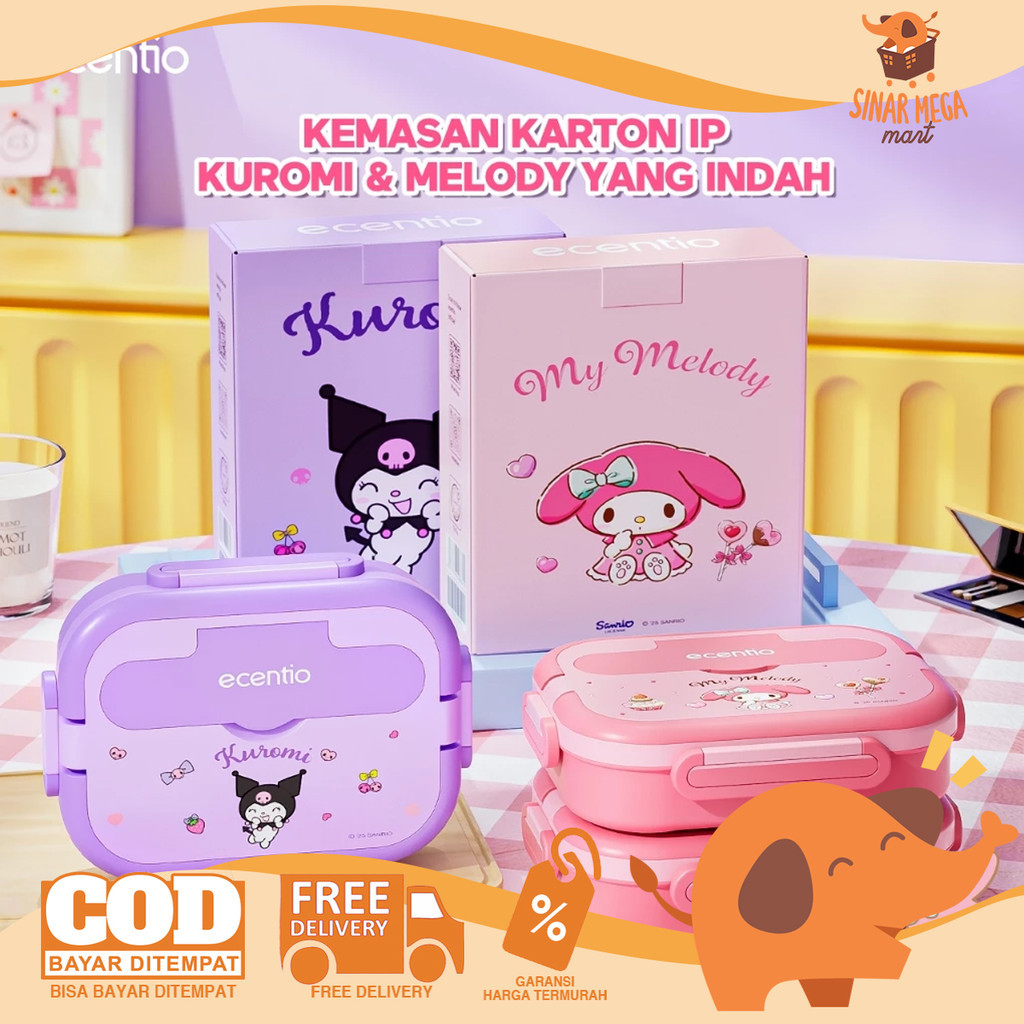 Kotak Makan Siang Stainless Steel Ecentio - 1L  Kuromi, Melody | Ecentio Lunch Box Stainless Steel
