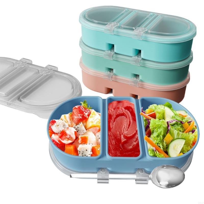 (Pack of 3) Separated Elastomer Canisters for Food Storage Sauces Snackies Impermeable Closed Heat C